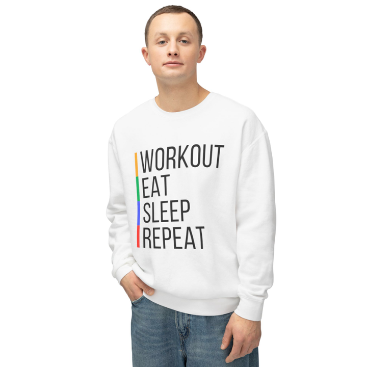 Workout, Sleep, Eat, Repeat - Unisex Lightweight Crewneck Sweatshirt